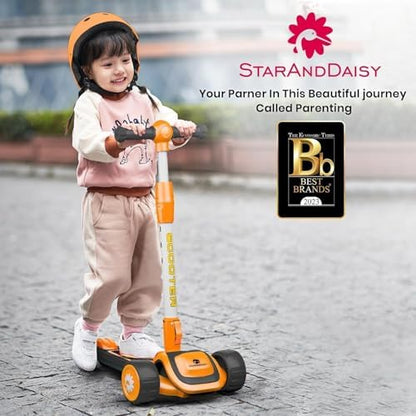 StarAndDaisy Scooter for Kids 3-12 YearsBoys & Girls / 3 Wheel Kids Scooter Boys & Girls with LED Light, PU Wheels/Skating Scooter 5 Level Adjustable Height and Easy to Fold (Orange-Black)