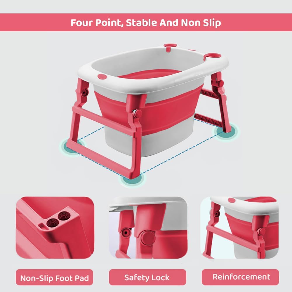 StarAndDaisy Baby Bath Tub for 0 to 5 Years/Folding Large Baby Bathtub with Temperature Meter/Safe & Comfortable Bath Tub for Kids