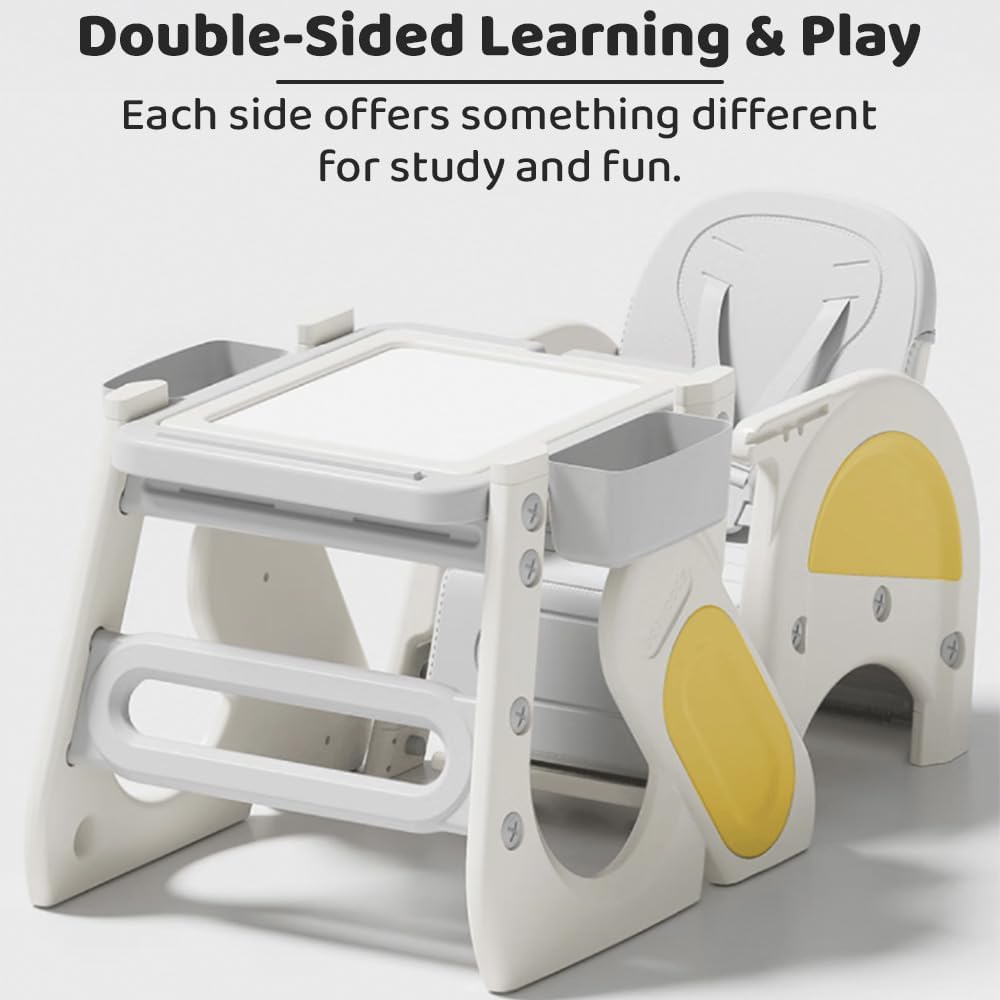 StarAndDaisy Baby high Chair for Baby Feeding Chair for 0 to 5 Years with Removable Tray, Convertible Baby High Chair to Study Table & Chair Set, 5-Point Safety Belt, Multi Backrest Position -Yellow