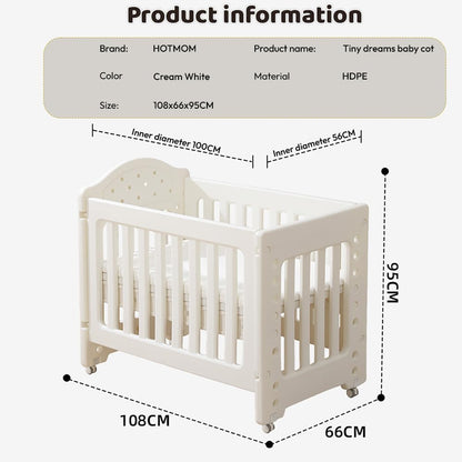 StarAndDaisy Baby Cot with Wheels / 100KG Heavy Duty PP Baby Crib/Waterproof & Termite Resistant/BPA-Free Newborn Baby Bed/Portable Infant Sleeping Cot -White (Tiny Dreams-White)