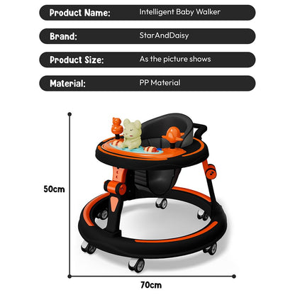 StarAndDaisy Baby Walkers for 9+, 6-24 Month Baby boy & Girl 360° Walker for Kids for 6-24 Months with 7 Level Height Adjustment, Baby Walker with Switchable Food & Musical Toy Tray -Orange Black
