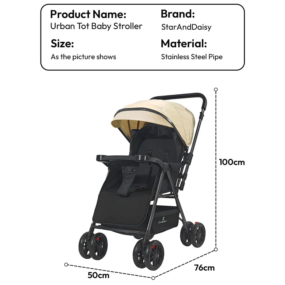 StarAndDaisy Baby Stroller for 0–3 Years, Foldable Pram with 3 Reclining Positions/Baby Stroller with Food Tray and 360 Degree Swivel Wheels