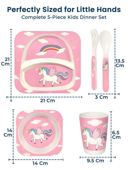 Polka Tots Eco Friendly 5 Pc Bamboo Fiber Dinner Set For Toddler (Unicorn)