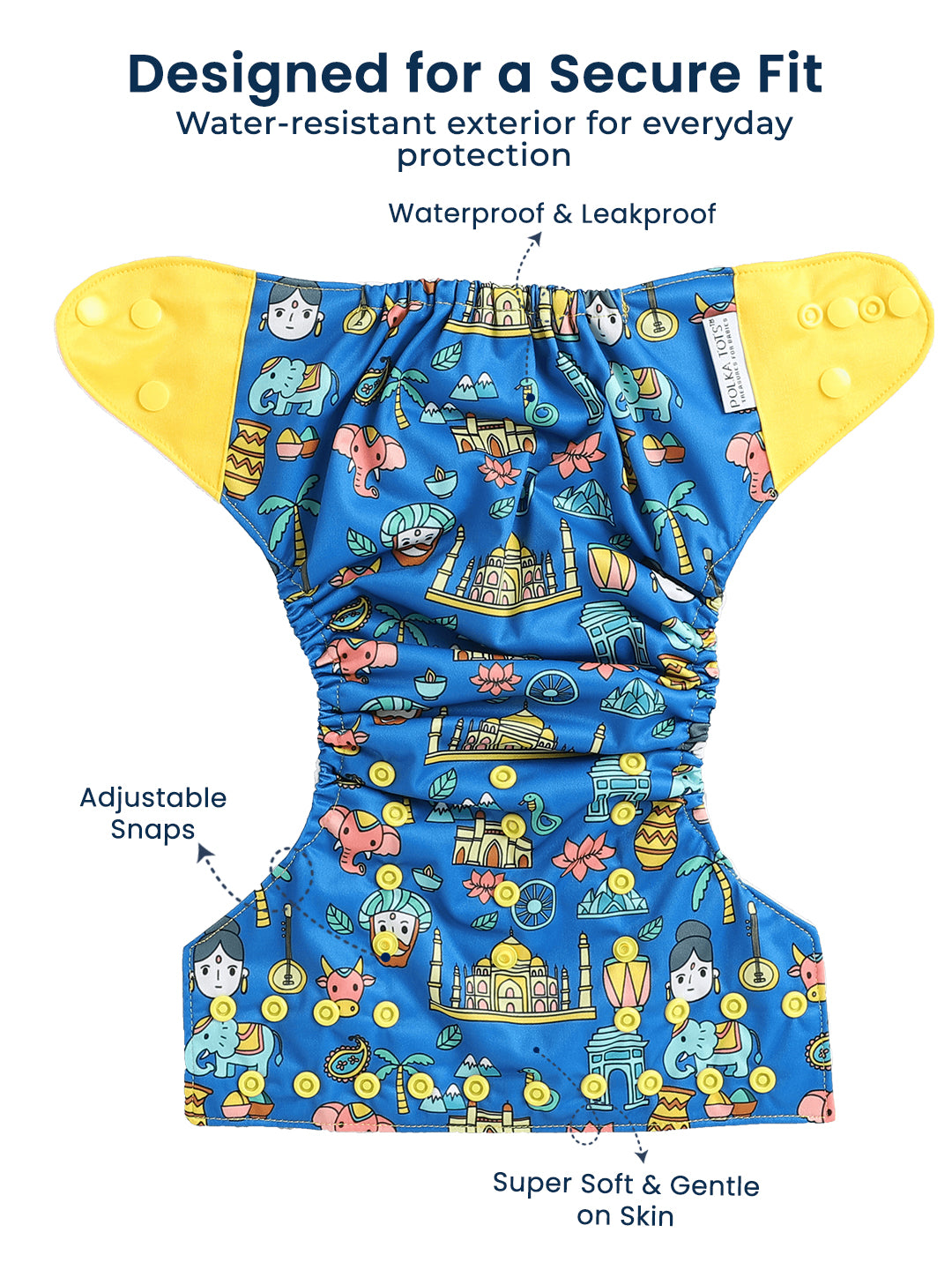 Polka Tots  Reusable & Washable Fleece Cloth Diapers with 1 Liner, Traditional Print
