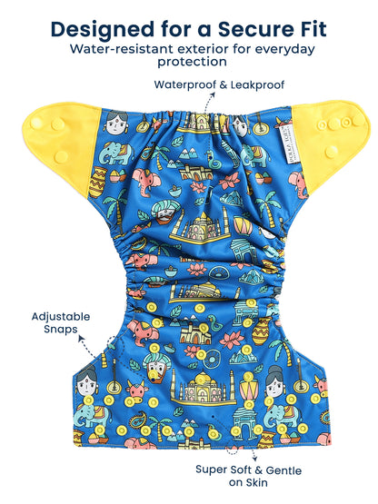 Polka Tots  Reusable & Washable Fleece Cloth Diapers with 1 Liner, Traditional Print