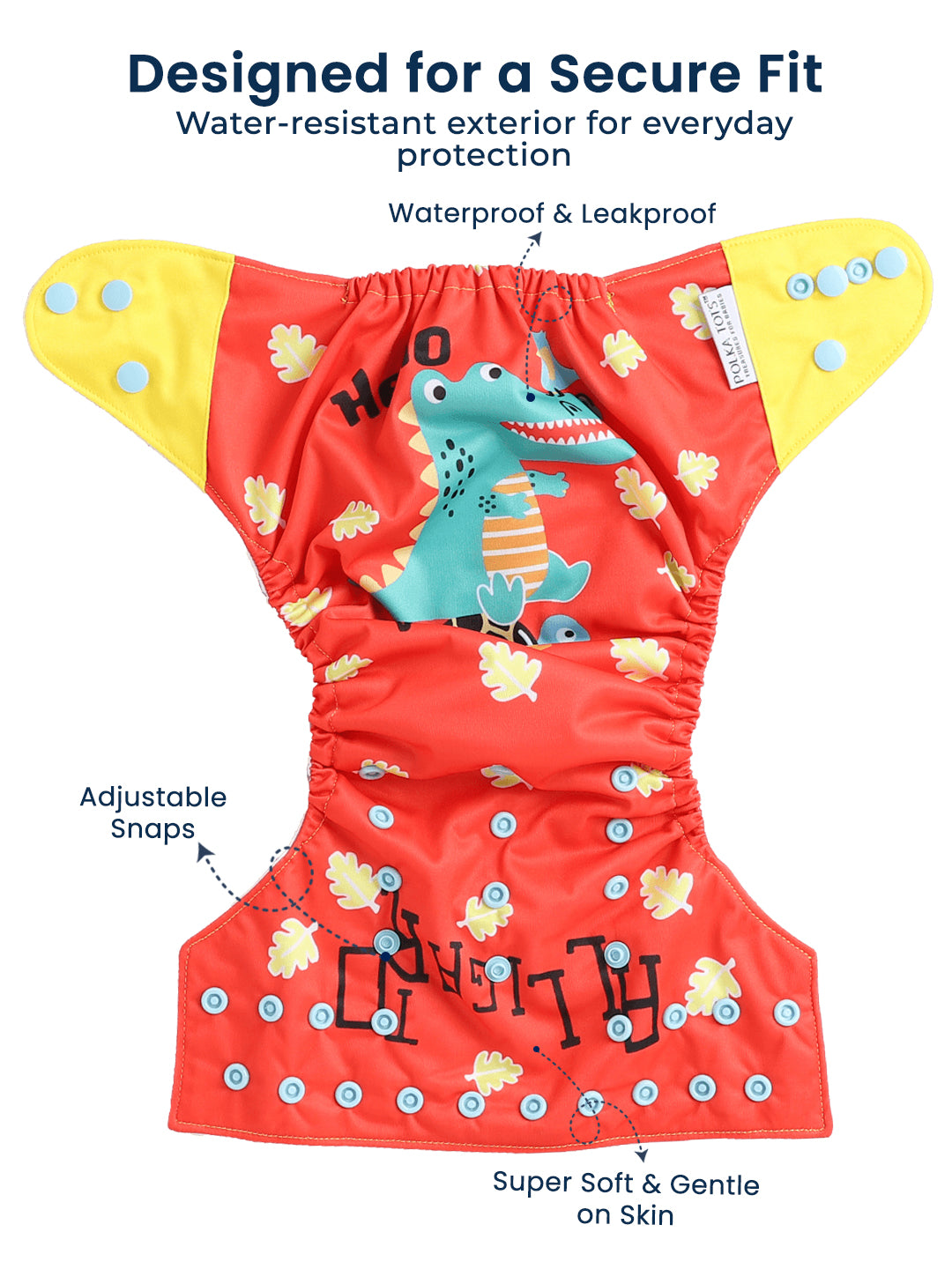 Polka Tots  Reusable & Washable Fleece Cloth Diapers with 1 Liner, Dinosaur Print