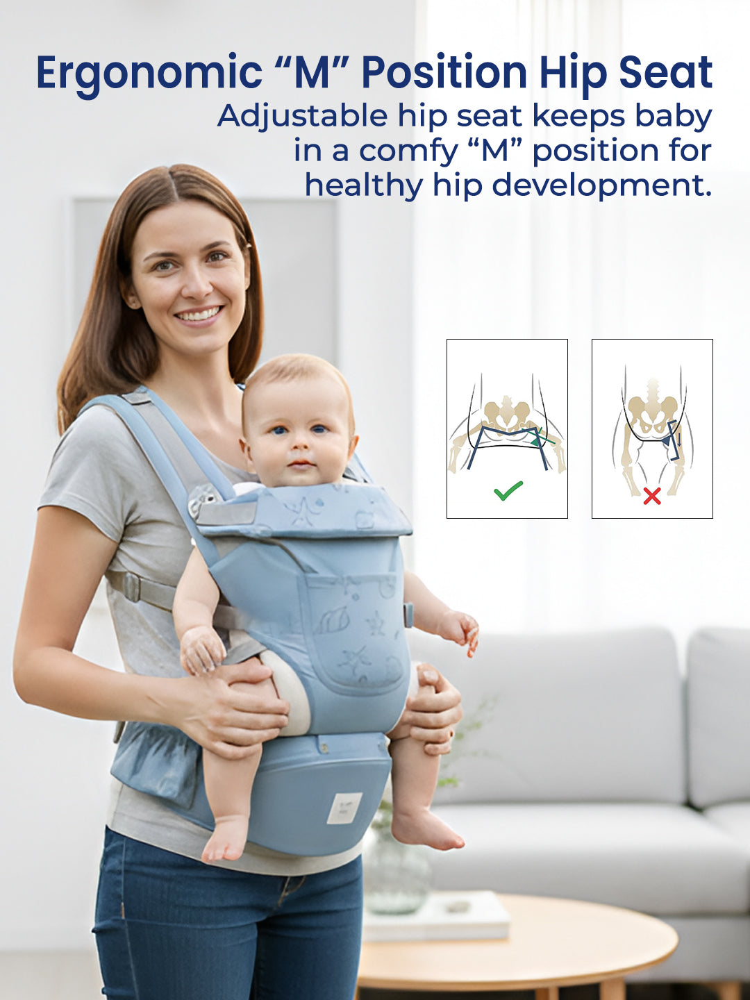 Polka Tots 6 in 1 Blue Baby Carrier with Detachable Hip Seat