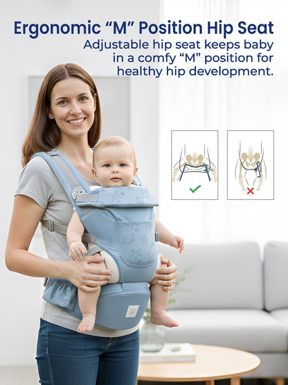 Polka Tots 6 in 1 Blue Baby Carrier with Detachable Hip Seat