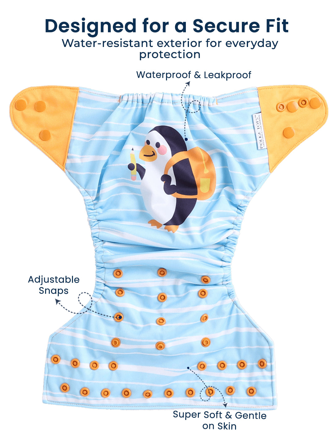 Polka Tots  Reusable & Washable Fleece Cloth Diapers with 1 Liner, Penguin Print