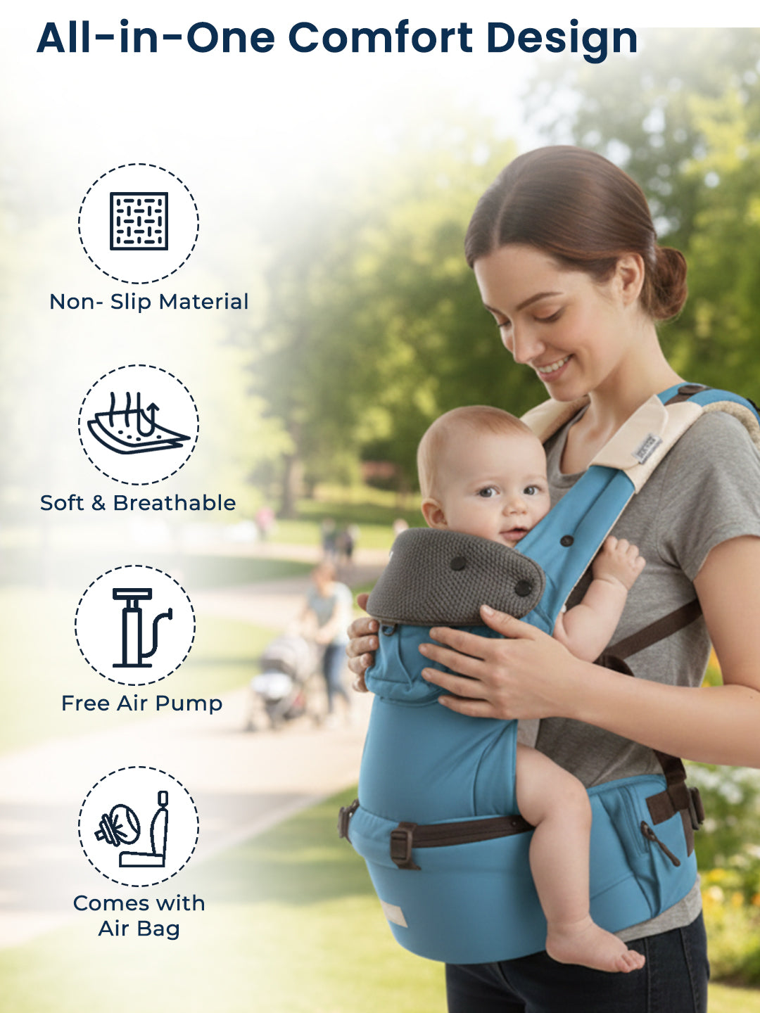 Polka Tots 6 in 1 Blue Hip Seat Baby Carrier with Airbag Seat