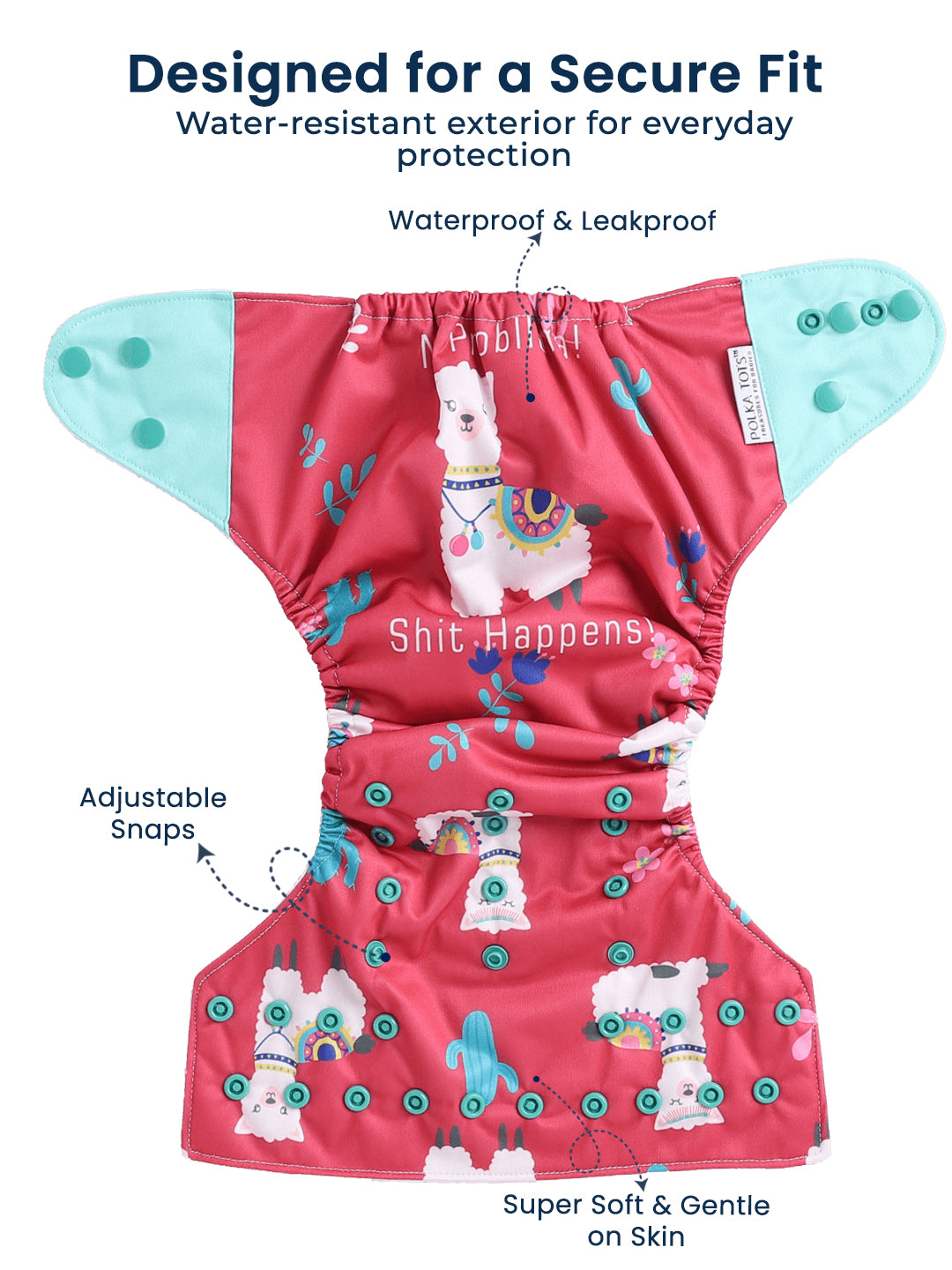 Polka Tots  Reusable & Washable Fleece Cloth Diapers with 1 Liner, Llama Print