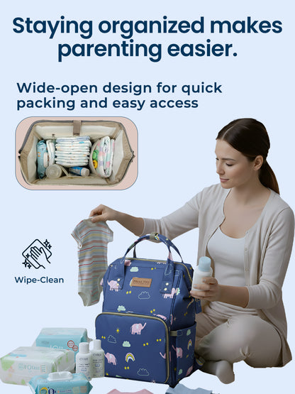 Polka Tots Diaper Bag Large Capacity With 17 Pockets For Moms & Dads- Blue