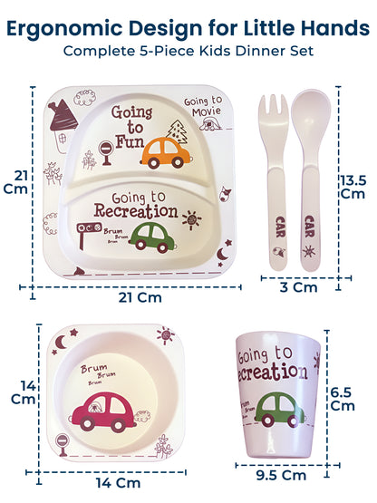 Polka Tots Eco Friendly 5 Pc Bamboo Fiber Dinner Set For Toddler (Car)