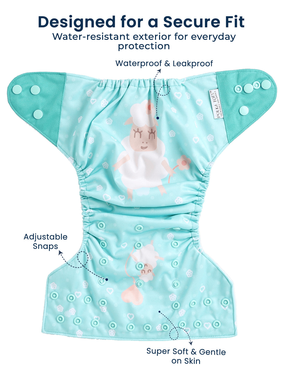 Polka Tots  Reusable & Washable Fleece Cloth Diapers with 1 Liner, Sheep Print