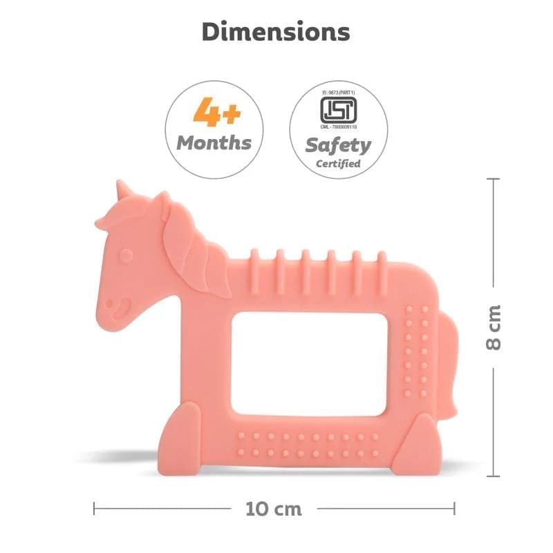 R for Rabbit Tiny Bites Safari - Cute Baby Silicone Teether - Elephant Blue + Horse Orange