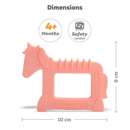 R for Rabbit Tiny Bites Safari - Cute Baby Silicone Teether - Elephant Blue + Horse Orange