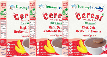 TummyFriendly Foods Organic Sprouted Ragi,Oats, Red Lentil, Banana Prdge Mix|600g,(200g each pack)