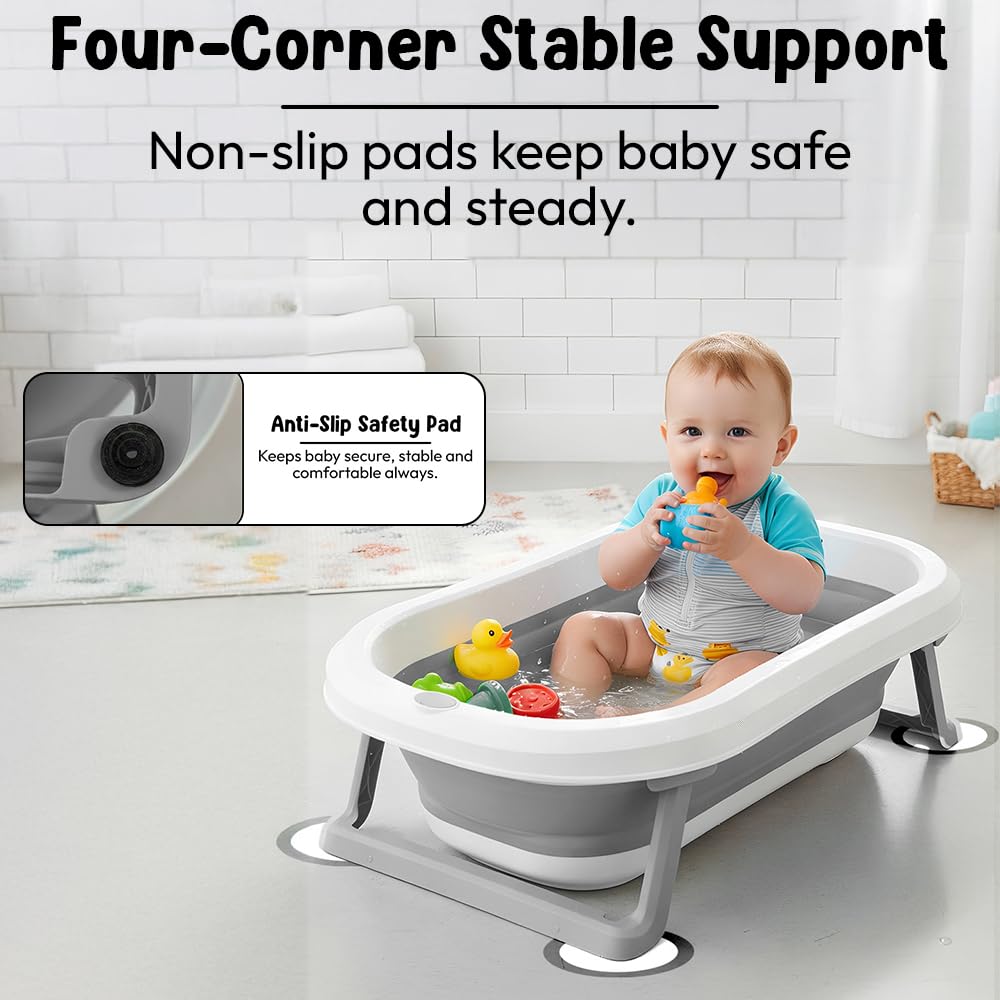 StarAndDaisy Baby Bath Tub for 0 to 5 Years/Bath Tub for Kids 0-3 Years, Tub for Girls & Boys with Foldable Legs, Easy to Store -Grey