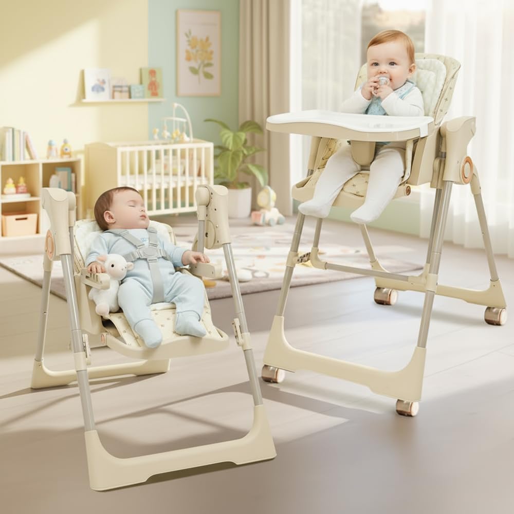 StarAndDaisy Multifunctional Baby Swing cradle for Boy & girl with Automatic Swing High chair, Foldable feeding chair , removable dining tray , Adjustable Backrest & Footrest for infants & toddler-Beige
