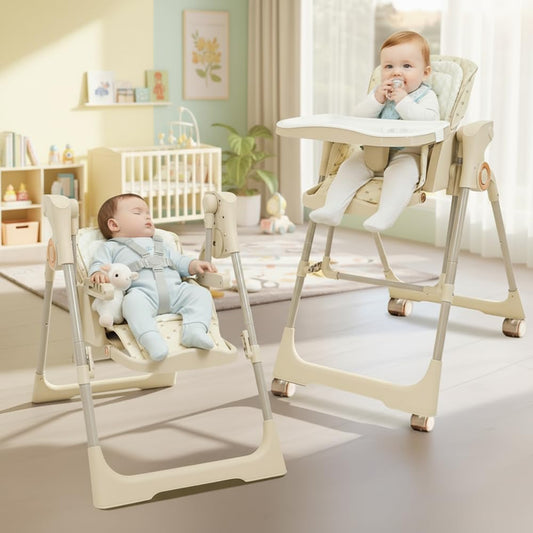 StarAndDaisy Multifunctional Baby Swing cradle for Boy & girl with Automatic Swing High chair, Foldable feeding chair , removable dining tray , Adjustable Backrest & Footrest for infants & toddler-Beige