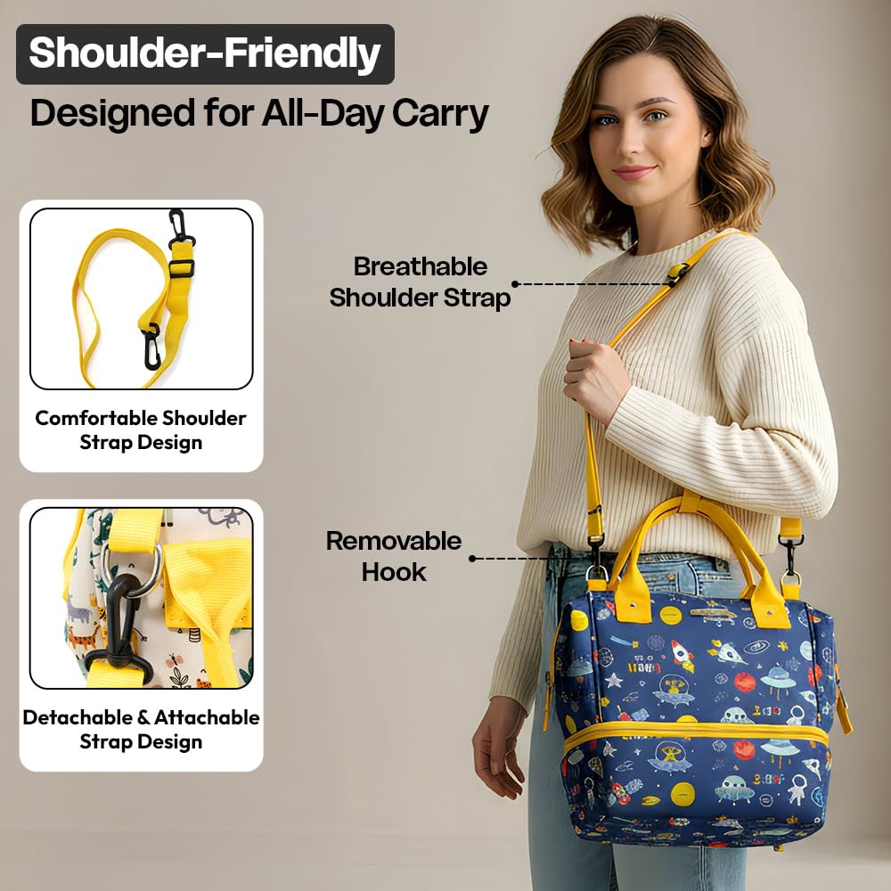 StarAndDaisy Travel Diaper Bag for Mothers – Stylish Handcrafted Bag with Insulated Compartment, Multiple Pockets & 12L Enhanced Capacity for Newborn Essentials - Space Print