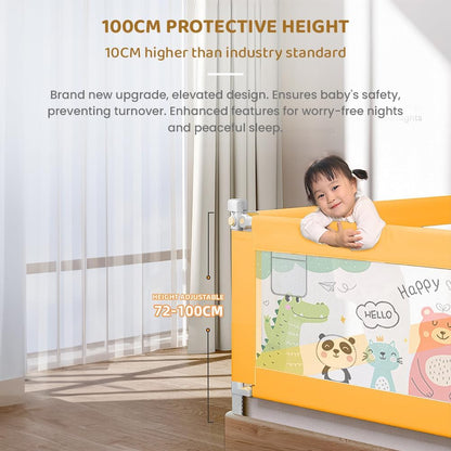 StarAndDaisy Bed Guard Rail for Baby/Kids Safety with T-Body Support Frame, Adjustable Height/Portable Single Side Bed Rail for Infant & Toddler's Safety (Printed Yellow-1.5 M)