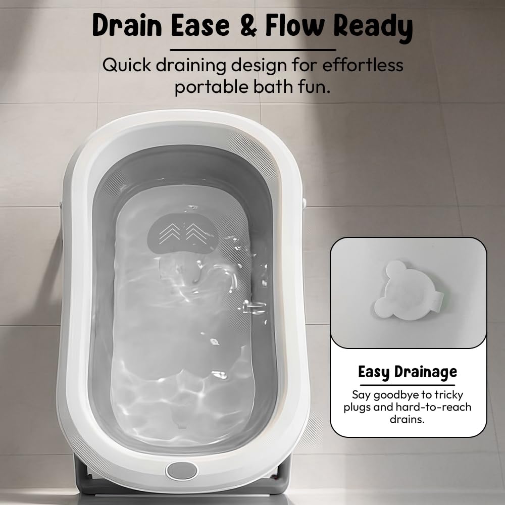 StarAndDaisy Baby Bath Tub for 0 to 5 Years/Bath Tub for Kids 0-3 Years, Tub for Girls & Boys with Foldable Legs, Easy to Store -Grey