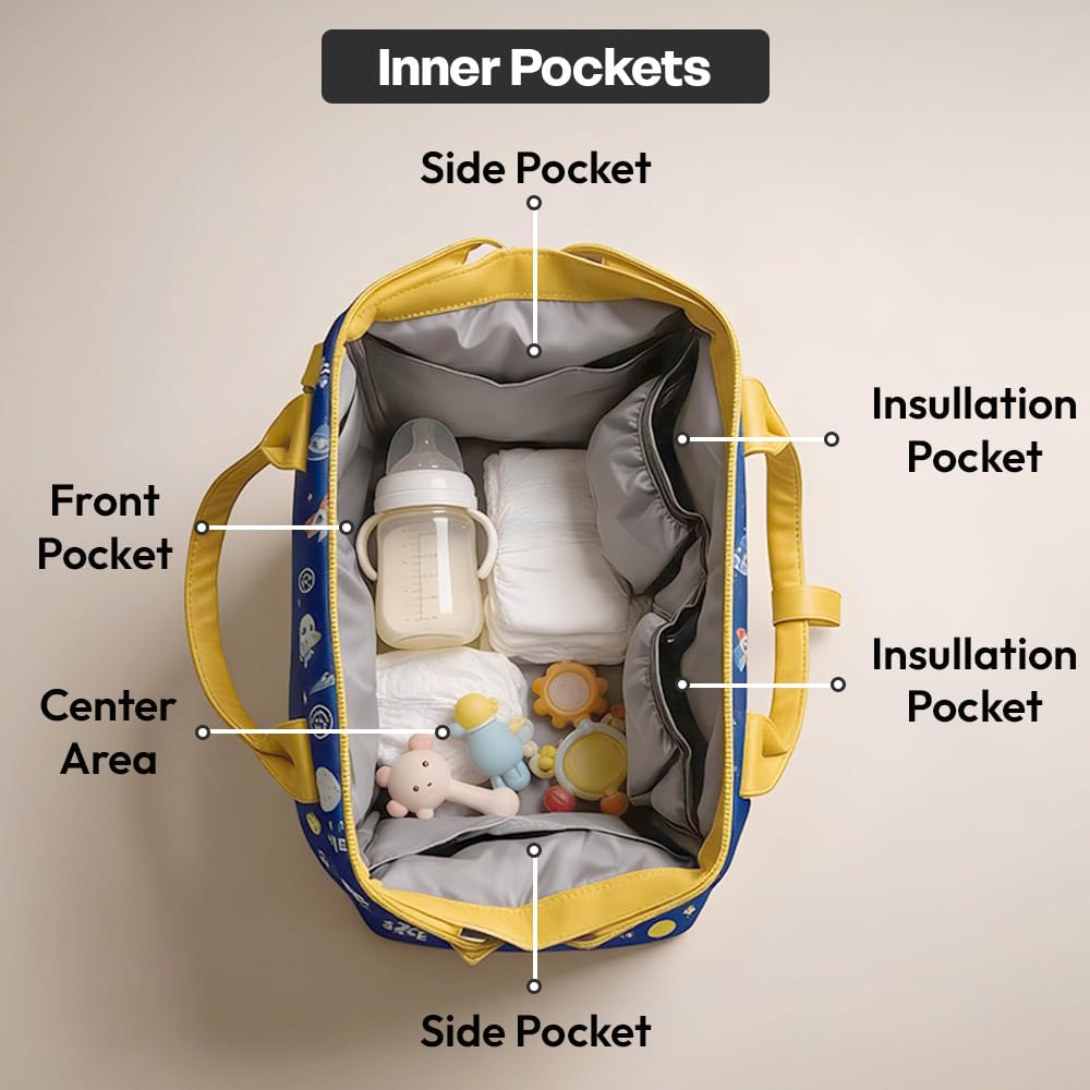 StarAndDaisy Travel Diaper Bag for Mothers – Stylish Handcrafted Bag with Insulated Compartment, Multiple Pockets & 12L Enhanced Capacity for Newborn Essentials - Space Print