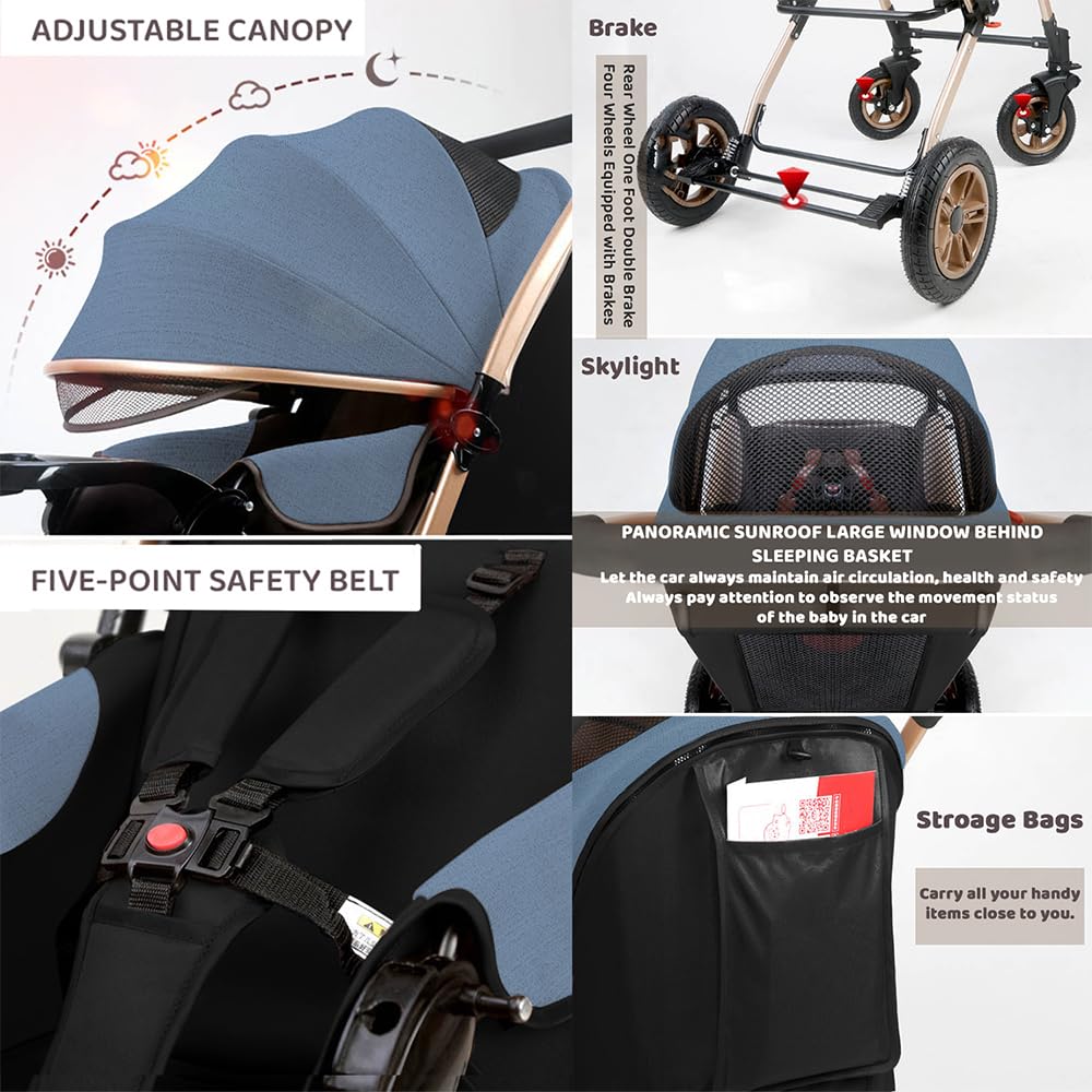 StarAndDaisy Baby Strollers / Pram For 0-3 Years Girl & Boy With Foldable Design, Food Tray, 4 Wheel Suspension, Adjustable Seat, 5 Point Safety Belt, Light Weight & Convenient (Blue)