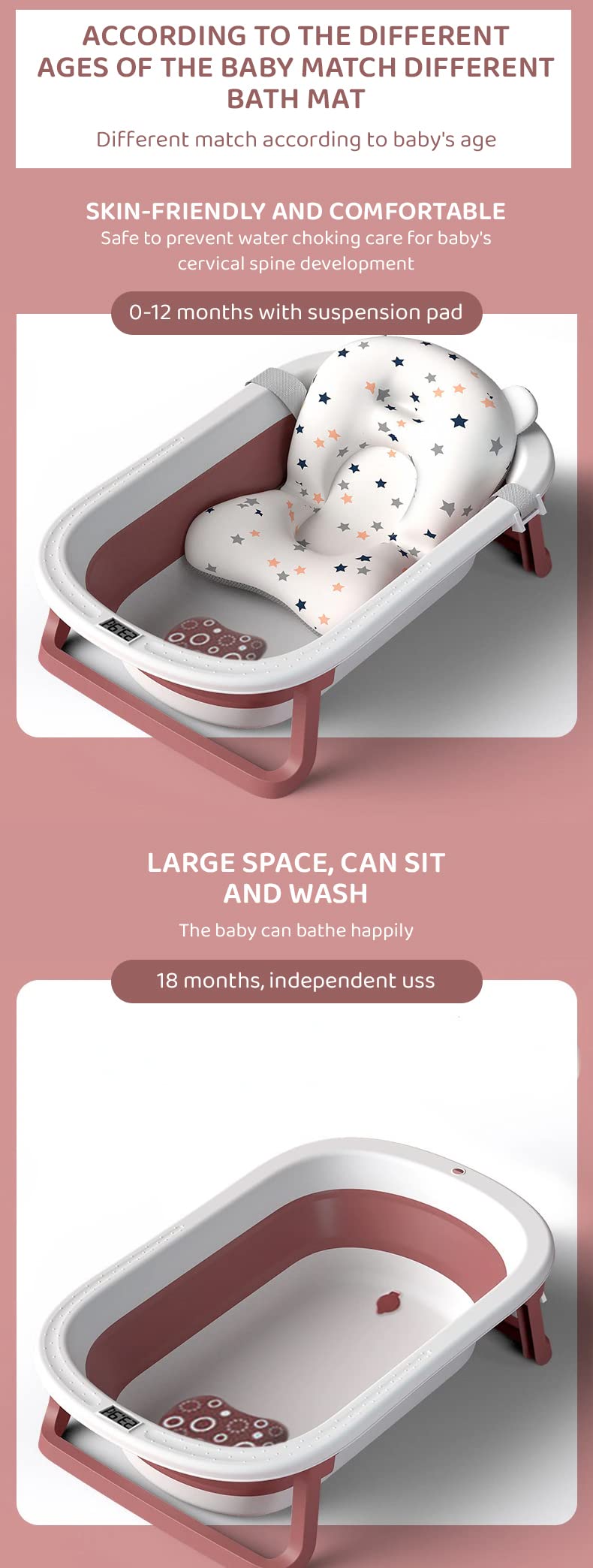 StarAndDaisy Baby Bath Tub for 0 to 5 Years/Folding Large Baby Bathtub with Temperature Meter/Safe & Comfortable Bathing tub for Kids