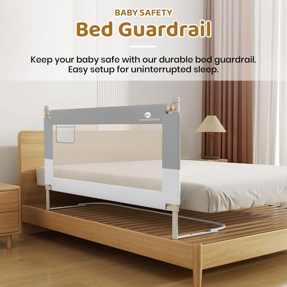 StarAndDaisy Baby Bed Guard Rail with U-Full Body Support Frame, Adjustable Height/Portable Single Side Bed Rail for Infant & Toddler's Safety (Grey & White-1.5 M)