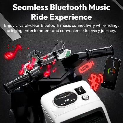 StarAndDaisy Electric Ride-On Vehicle for Kids & Toddler – 3 Wheel Rechargeable 6V Bike for Baby Child with LED Lights, Bluetooth Music, USB, Large Seat & Wide Tyre (Yellow)