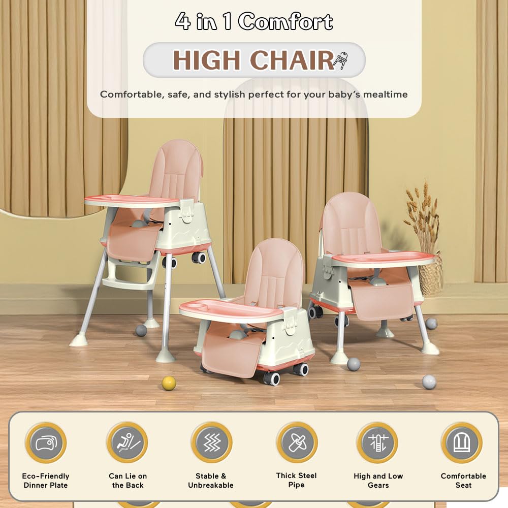 StarAndDaisy High Chair for Baby/Baby Feeding Chair for 0 to 5 Years with 4 in-1 Multifunctions/High Chair with Height Adjustable, Detachable Tray & One-Hand Adjustable - Grey