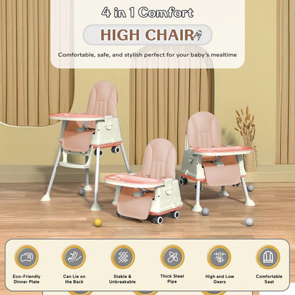 StarAndDaisy High Chair for Baby/Baby Feeding Chair for 0 to 5 Years with 4 in-1 Multifunctions/High Chair with Height Adjustable, Detachable Tray & One-Hand Adjustable - Grey
