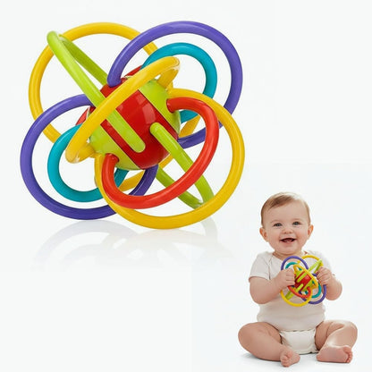 StarAndDaisy Baby Teether Tube Ball Loopi Toy and Rattle/Grab, Chew, and Shake Teething Rattle Toy/Plastic Center for Easy Cleaning and No Exposed Screws/Infant Safe for Plus 0 Months