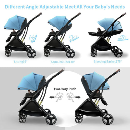 StarAndDaisy Coballe Baby Stroller, 2 in 1 High Landscape Convertible Reversible Bassinet Pram for Infant, Foldable Aluminum Alloy Pushchair with Adjustable Backrest, 3D Suspension (Green)