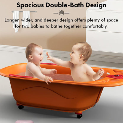 StarAndDaisy Baby Bath Tub for 0 to 5 Years/Bath Tub for Kids 0-3 Years/Infants Bathtub with Temperature Censor & Baby Bath Seat/Sling, Antislip Baby Bath Tub with Bath Chair (Orange & Red)