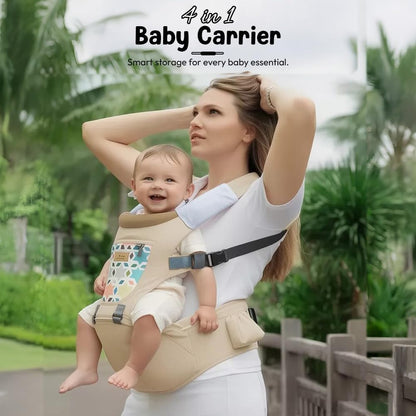 StarAndDaisy 4-in-1 Baby Carrier for 0 to 3 Year Baby/Kangaroo Bag with Comfortable Soft Hip Seat/Baby Carrier - 4 Carrying Positions with 2 Storage Pockets - Blue (4-in-1 Beige)