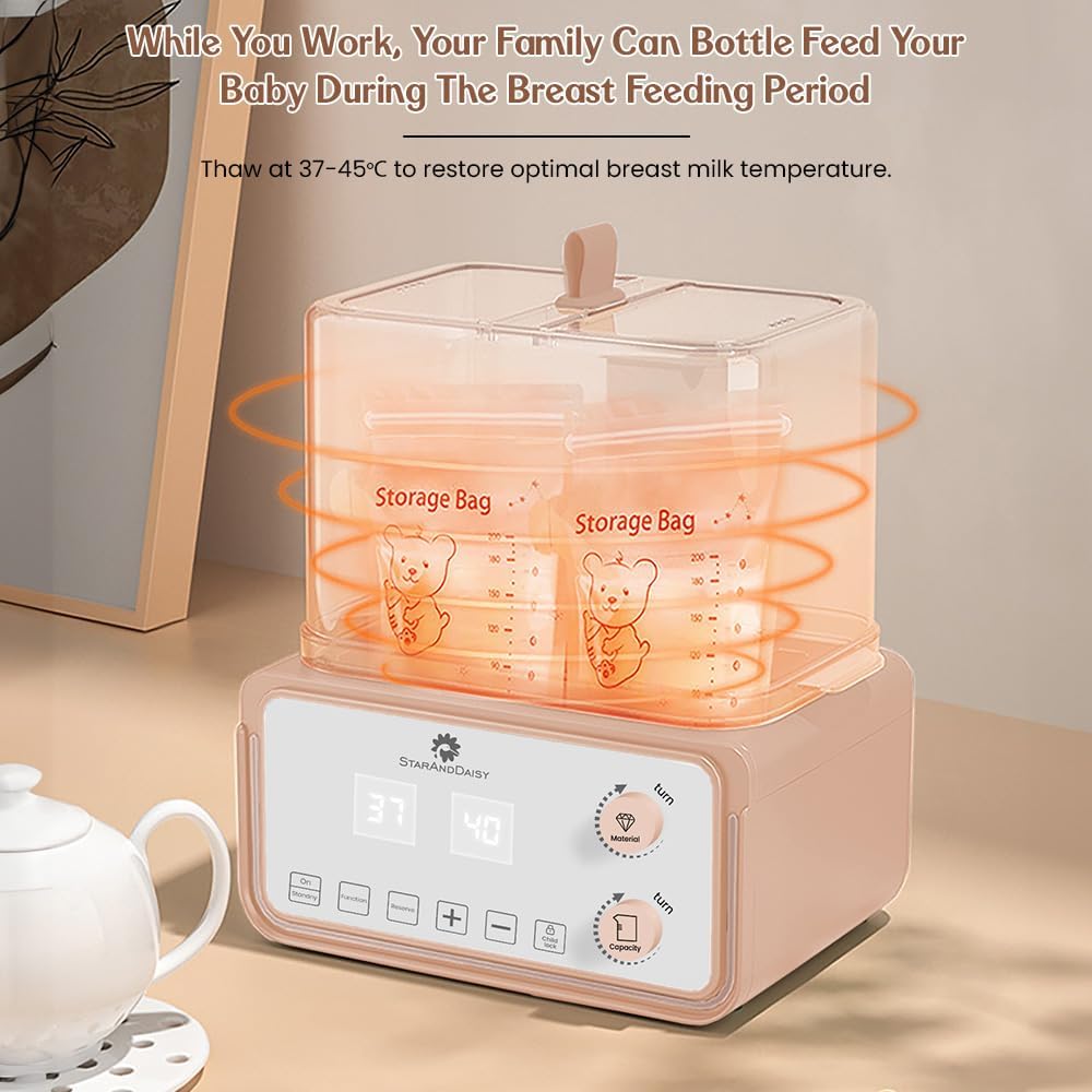StarAndDaisy Sterilizer for Feeding Bottles / 6 in 1 Baby Bottle Warmer for Baby Food/ Baby Sterilizer / Warmer Machine with 24-Hour Smart Thermostat, Acutomatic Power off Protaction, Defrost Feature, Smart Touchscreen Display -Pink