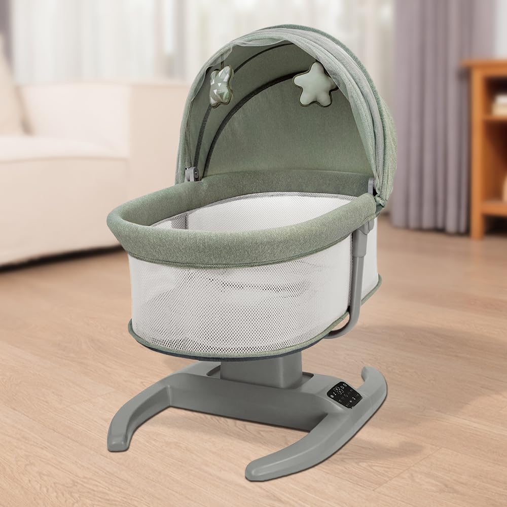 StarAndDaisy Breathable Fabric, Alloy Steel X Mastela Baby Swing Rocker with Mosquito Net, Baby Crib Cradle for Newborn Baby with Music, Multi-Mode Adjustment & Smart LED Panel