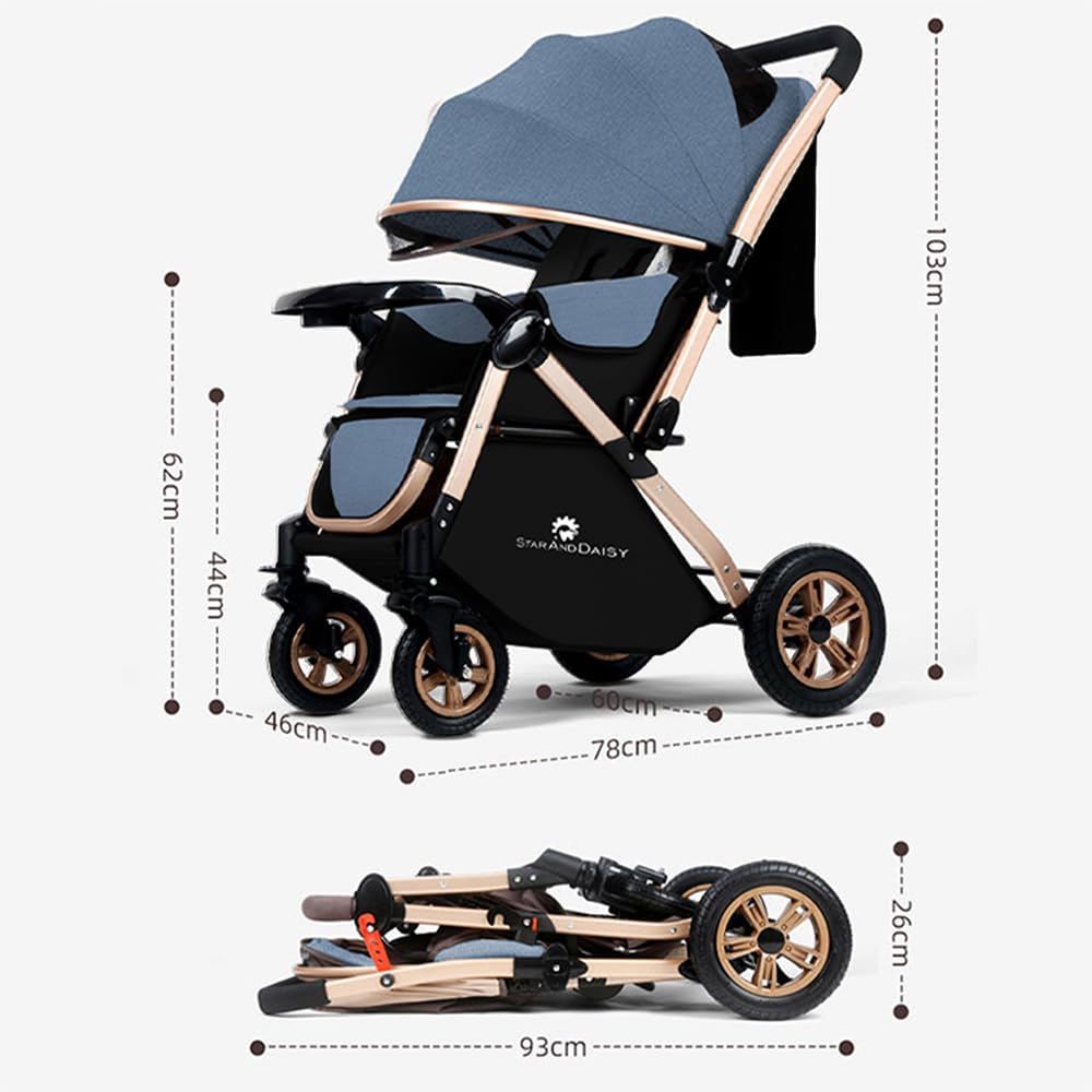 StarAndDaisy Baby Strollers / Pram For 0-3 Years Girl & Boy With Foldable Design, Food Tray, 4 Wheel Suspension, Adjustable Seat, 5 Point Safety Belt, Light Weight & Convenient (Blue)