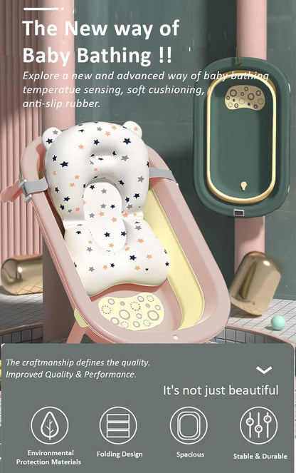StarAndDaisy Foldable Infant Bath Tub, Collapsible Newborn Toddler Folding Bathing Support Bathtub with Cushion for 0-3 Years Kids (Baby Pink)