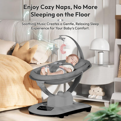 StarAndDaisy Electric Swing for Baby Automatic/Baby Swing for 0 to 2 Years with Adjustable Backrest/Baby Rocker Swing with 5 Levels of Speed, Light Weight, Play Toy-Grey