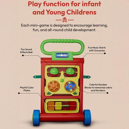 Uonibaby by StarAndDaisy Baby Walkers for 6-18 Month Baby Boy & Girl/Baby Activity Walker Learning Push Walker with Foldable Music and Toy Bar/Walker for Kids - Red