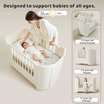 StarAndDaisy Baby Cot with Wheels / 100KG Heavy Duty PP Baby Crib/Waterproof & Termite Resistant/BPA-Free Newborn Baby Bed/Portable Infant Sleeping Cot -White