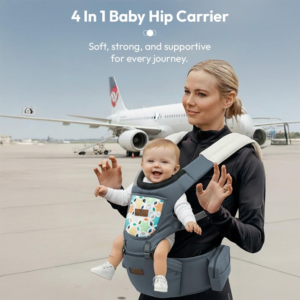 StarAndDaisy 4-in-1 Baby Carrier for 0 to 3 Year Baby/Kangaroo Bag with Comfortable Soft Hip Seat/Baby Carrier - 4 Carrying Positions, 2 Storage Pockets (Grey)
