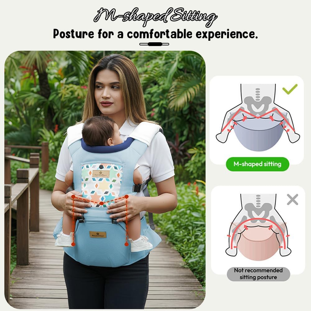 StarAndDaisy 4-in-1 Baby Carrier for 0 to 3 Year Baby/Kangaroo Bag with Comfortable Soft Hip Seat/Baby Carrier - 4 Carrying Positions with 2 Storage Pockets - Blue (4-in-1 Light Blue)