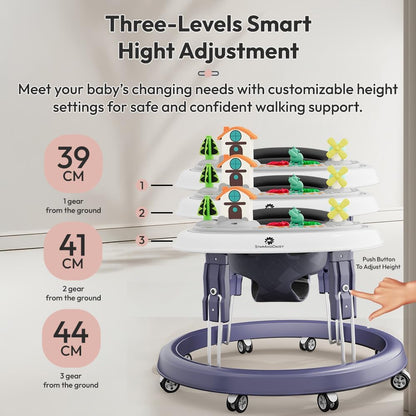 StarAndDaisy Walker for Kids 6 to 24 Months/Baby Walker Boys & Girls with 360° Rotational Wheels, Toy Tray & Padded Seat/Foldable Walker for Kids for 1 Year with Adjustable Height -Blue