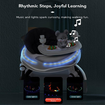 StarAndDaisy 360° Baby Walker 6-24 Months / 7 Level Height Adjustment Walker for Kids Boy and Girl with Intergrated RGB Lights, Switchable Food & Musical Toy Tray/Premium Baby Activity Walker with Parent Rod-Black