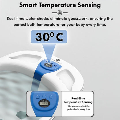 StarAndDaisy Baby Bath Tub for 0 to 5 Years/Bath Tub for Kids 0-3 Years/Infants Bathtub with Temperature Censor & Baby Bath Seat/Sling, Antislip Kids Bath Tub with Bath Chair -White Blue